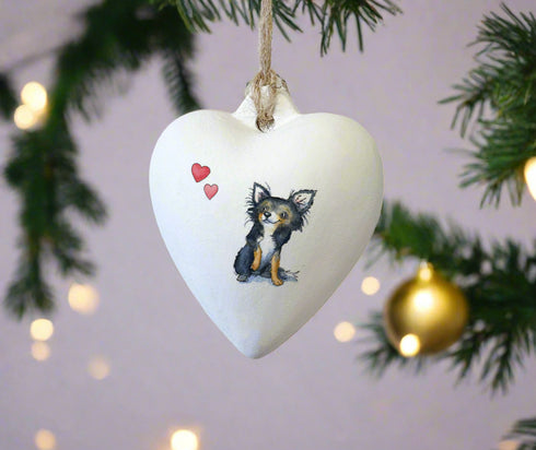 Chihuahua Ceramic Heart Bauble